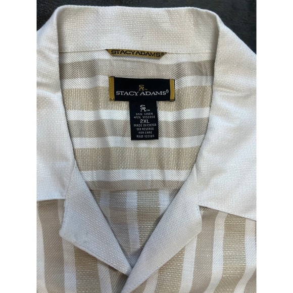 NWT Stacy Adams Linen/Viscose Short Sleeve Button Down Shirt, Tan and White 2XL - Picture 7 of 8